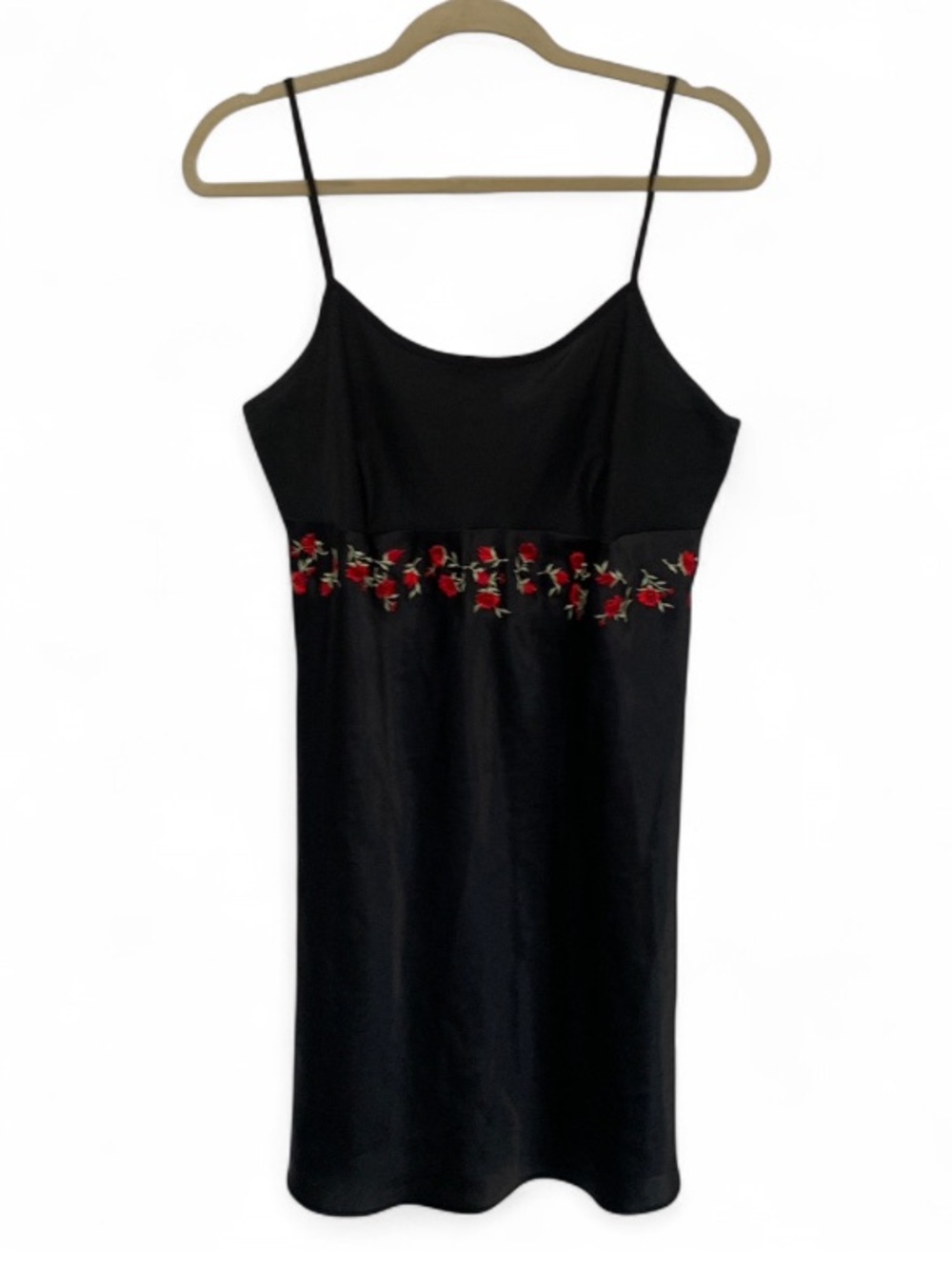 Y2K Delicates Black Slip Dress with Red Rose Embroidery - Picture 1 of 7